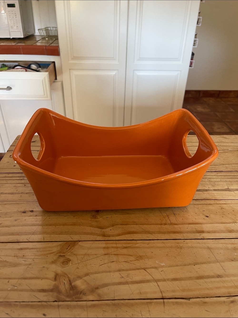 Glazed Orange Ceramic Serving Baker with Carry Handles
